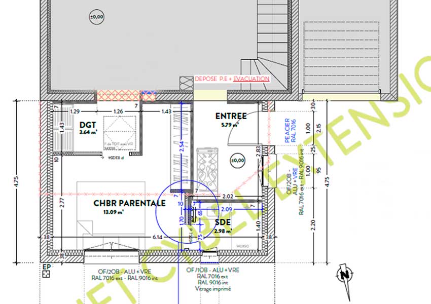 Plan de l'extension de suite parentale de 20 m² à Vitré