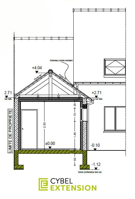 Schéma des fondations d'une extension de maison