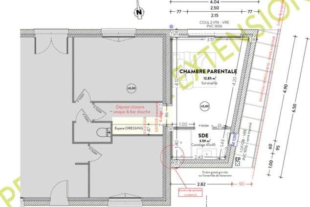 Le plan de l'extension de maison à Torcé.