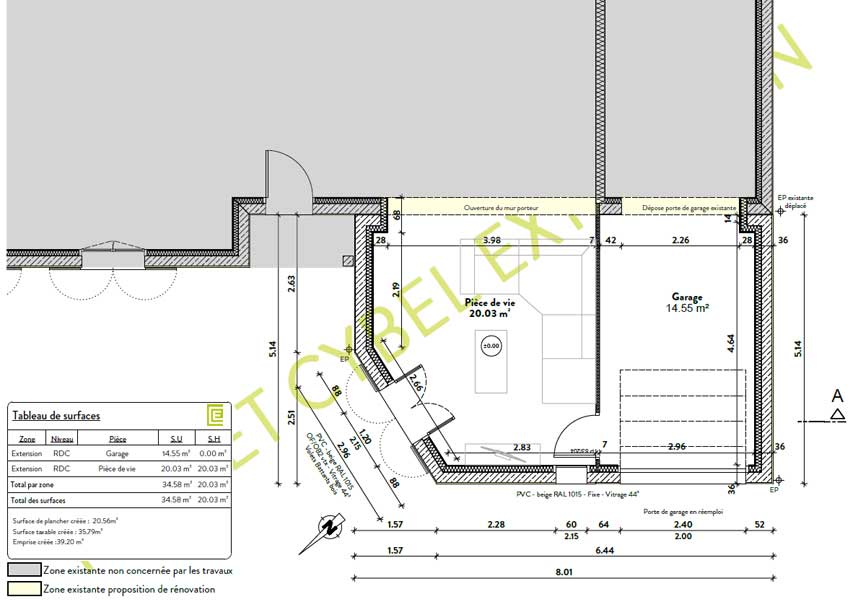 Le plan de l'extension de maison à St Laurent les Eglises.